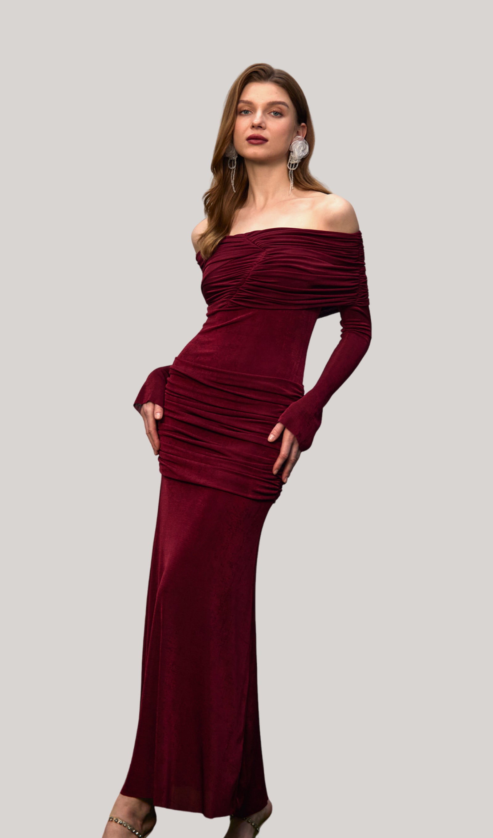 Midikleid in A-Linie mit Blumenmuster und Laternenärmeln