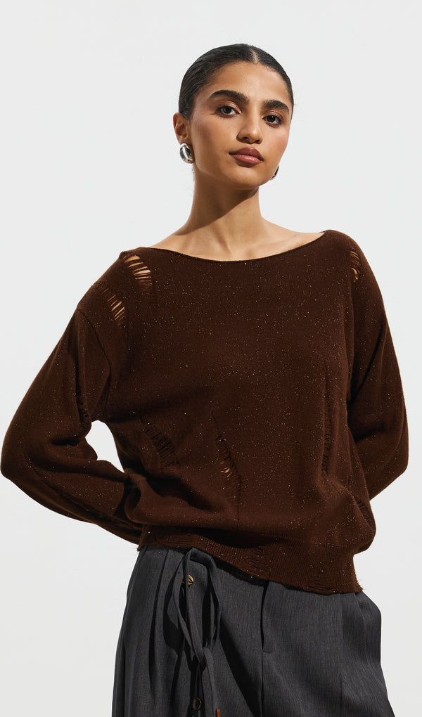 Ripped Detail Sequin Sweater