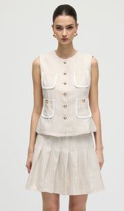 Round Neck Button Vest & Skirt Set