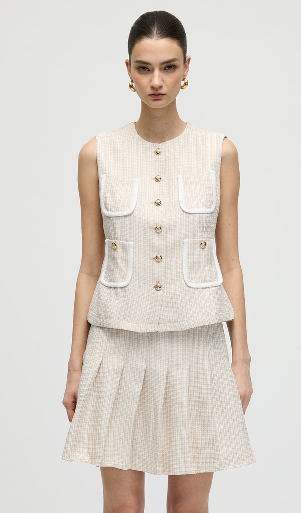 Round Neck Button Vest & Skirt Set