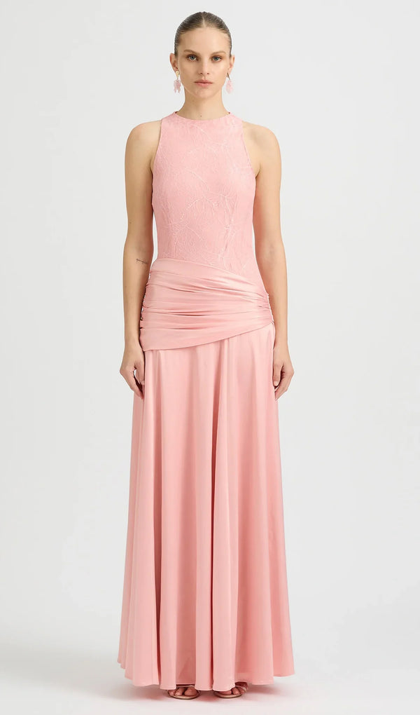 Ruched Satin Sleeveless Maxi Dress