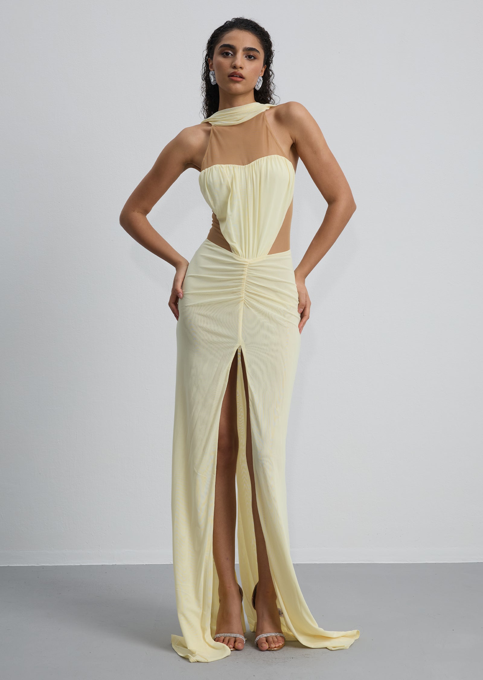 Midikleid in A-Linie mit Blumenmuster und Laternenärmeln