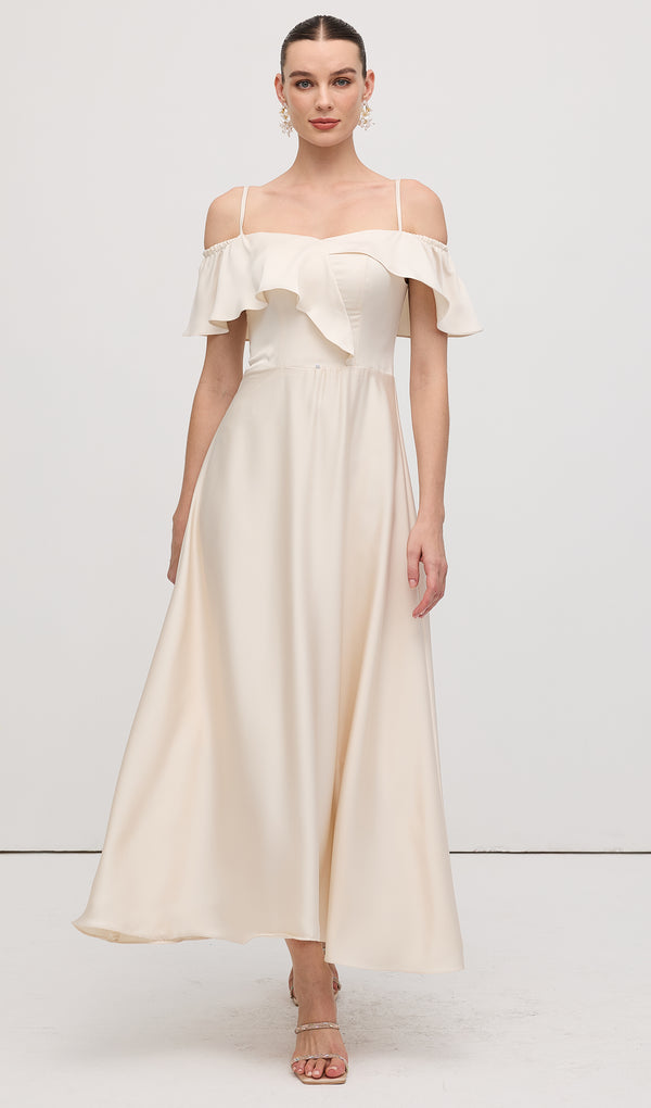 Ruffle Satin Midi Dress