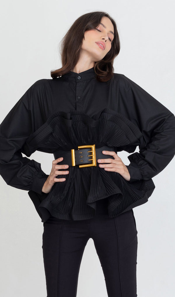 Ruffle Shirt With Massive Belt In Black