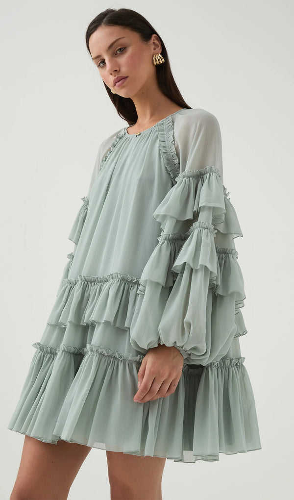 Ruffle Tiered Puff Sleeve Mini Dress