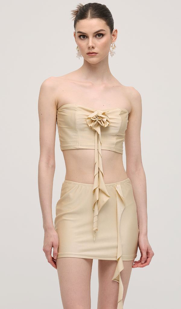 Ruffle Flower Strapless Two Piece Sets