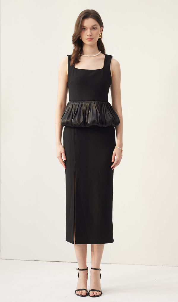 Ruffle Hem Slit Midi Dress