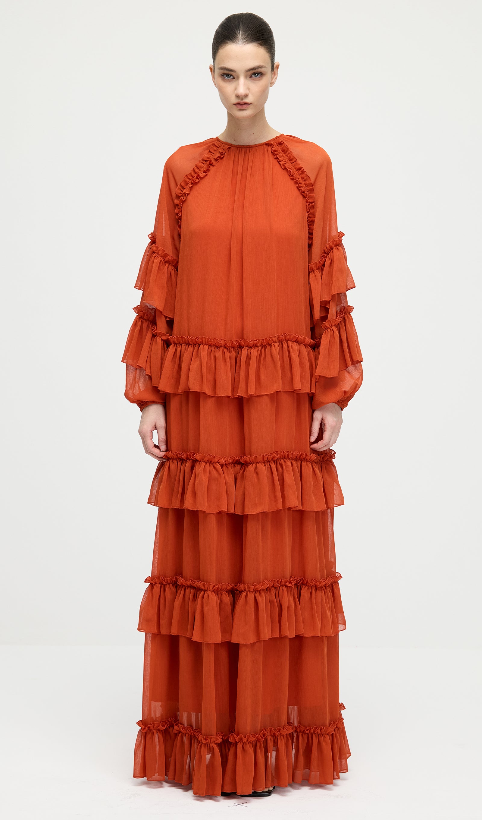 Midikleid in A-Linie mit Blumenmuster und Laternenärmeln