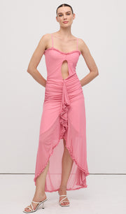 فستان ماكسي بكشكشة أمامية - وردي 