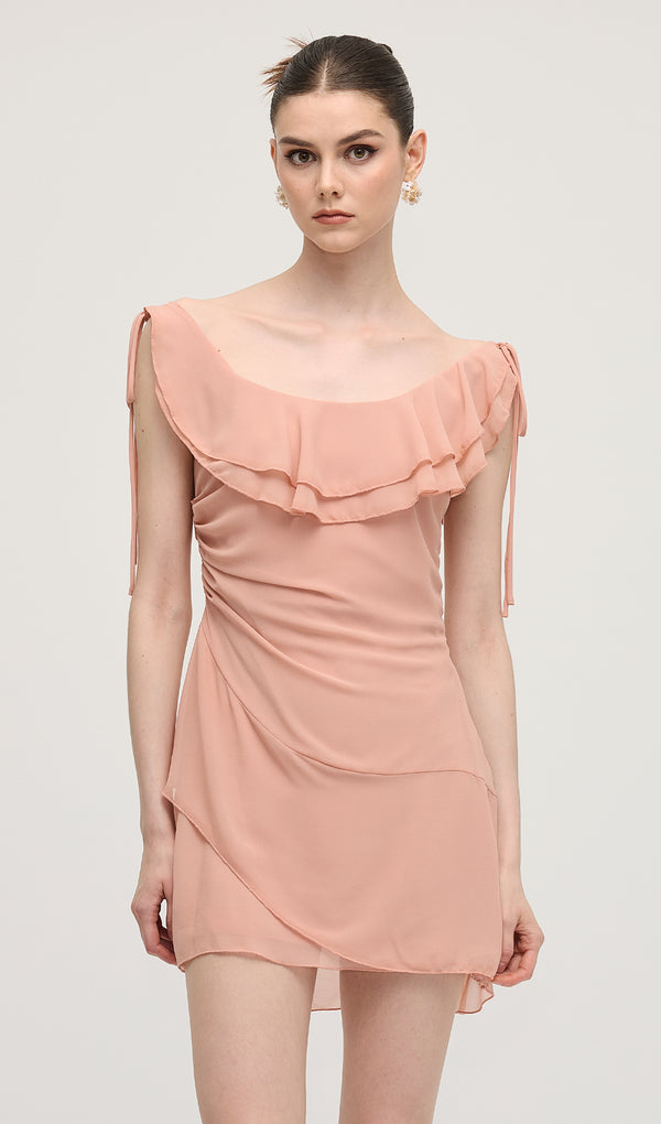 Solid Ruffled Lace Up Mini Dress