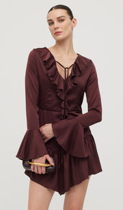 Ruffled Satin Mini Dress