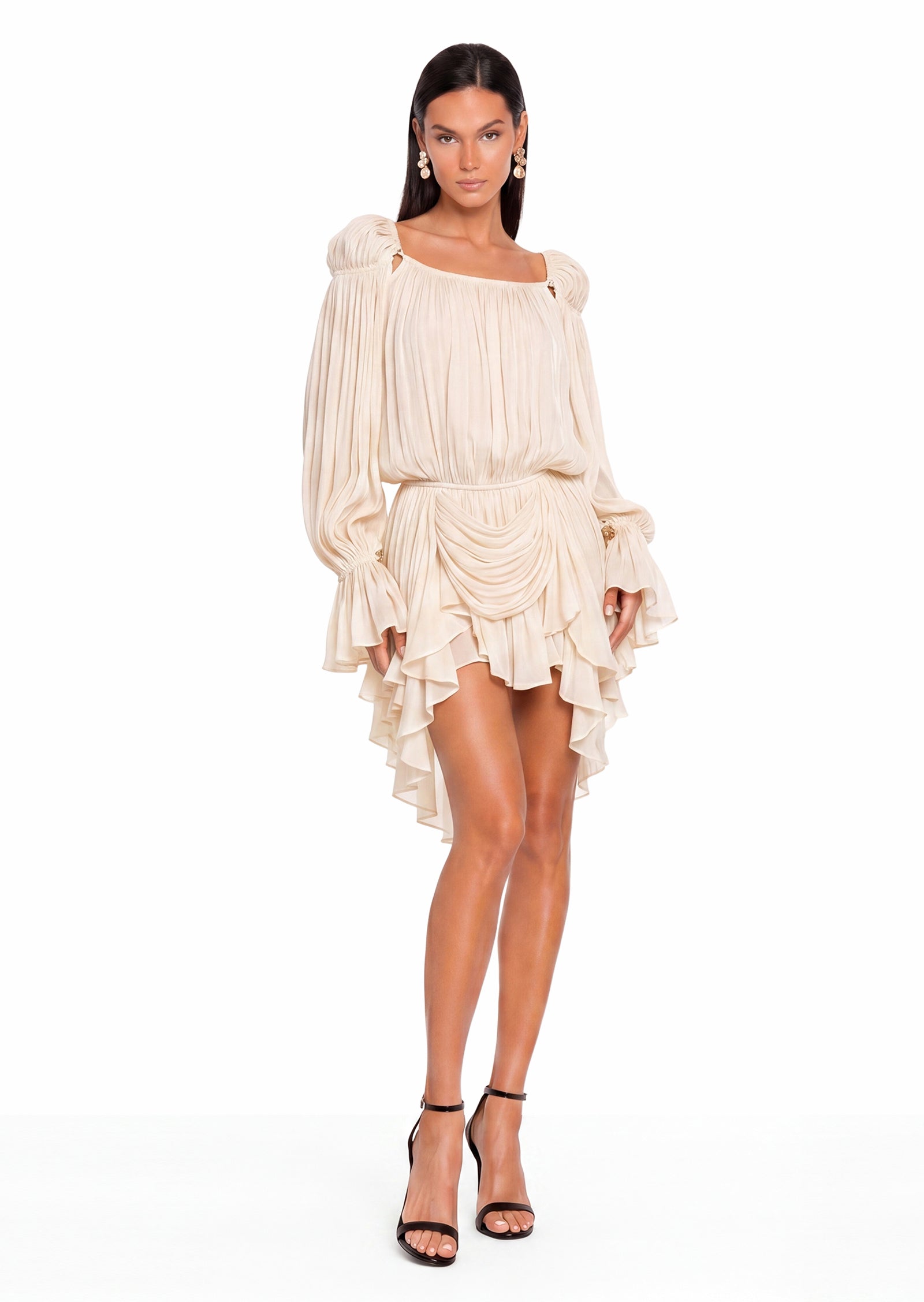 Earlene Pleated Ruffled Mini Dress