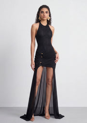 Sabriya Lace And Mesh Dress In Black