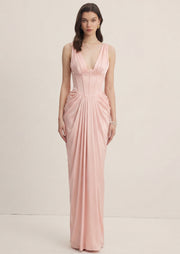 Satin Corset Maxi Dress In Blush