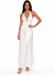 Balto Halter Neck Satin Maxi Dress In White