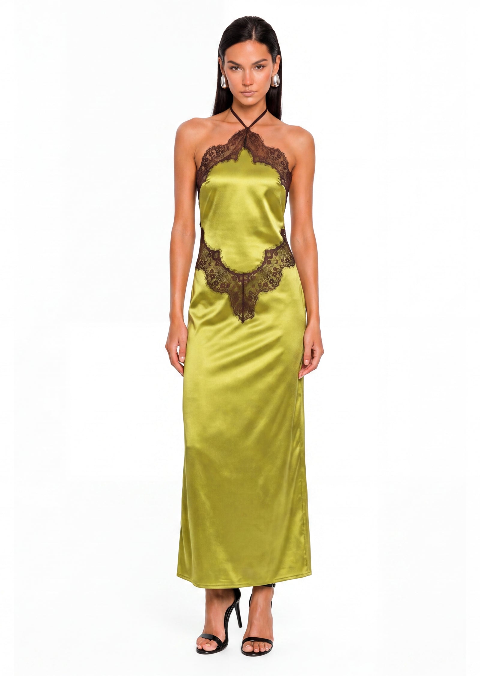 Acatzin Lace-Trim Satin Halter Midi Dress