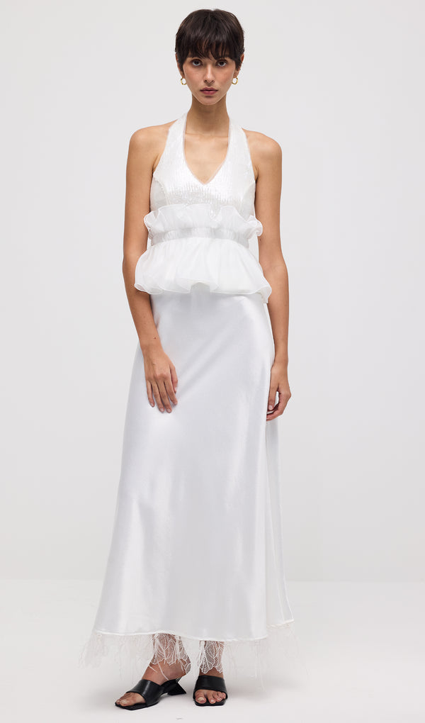 Satin Maxi Skirt In White