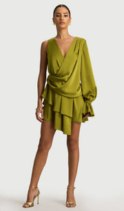 Satin Plunge-Neck Micro Mini Dress
