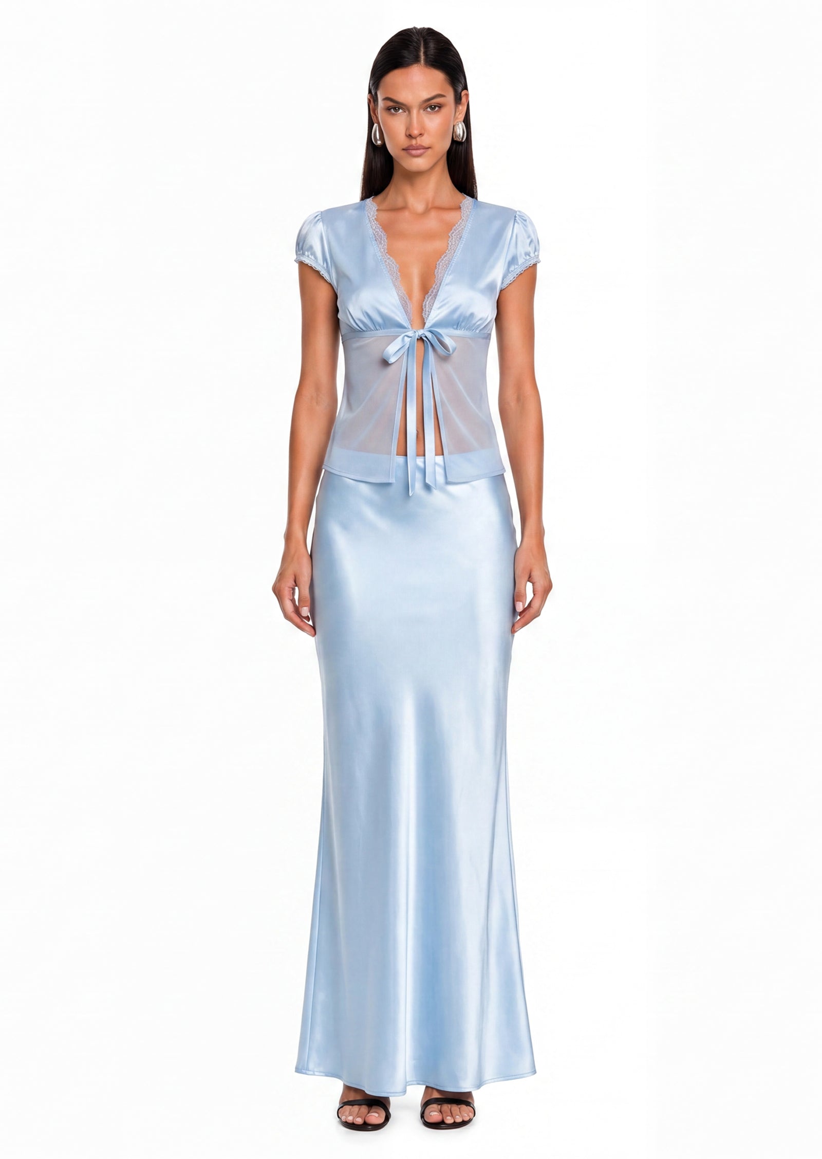 Satin Top With Ties In Baby Blue