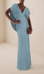 Satin V Neck Open Back Gown