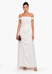 Off Shoulder Satin Maxi Dress