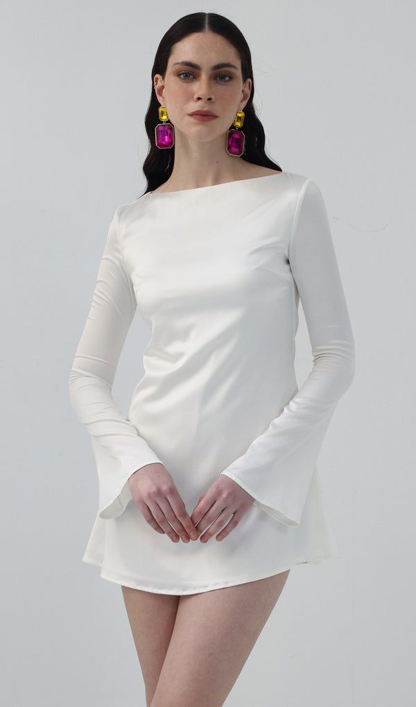 Satin Long Sleeved Slim Mini Dress