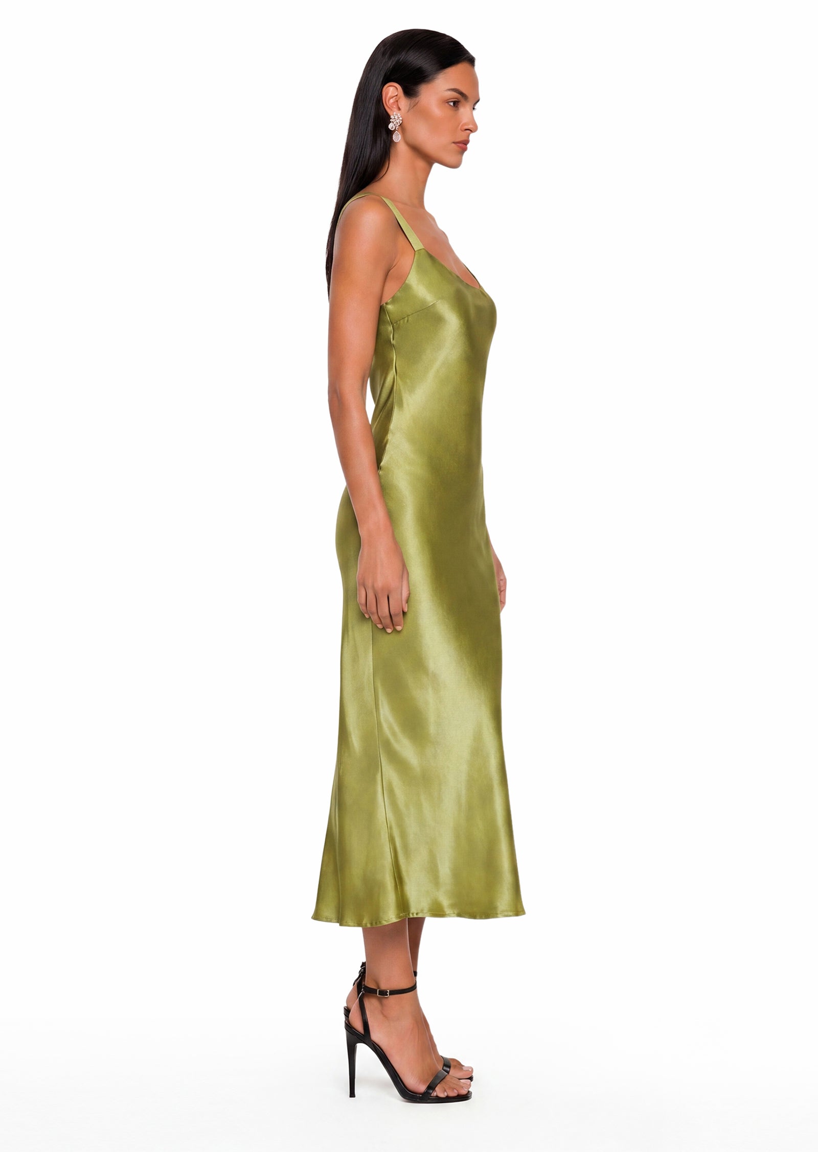 Eachna Sleeveless Satin Midi Dress In Green