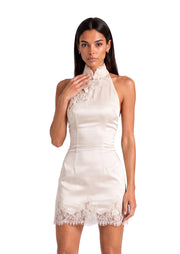 Dagmara Satin Lace Mini Dress In White