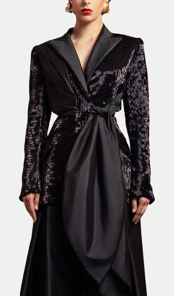 Sequin Blazer With Draped Taffeta