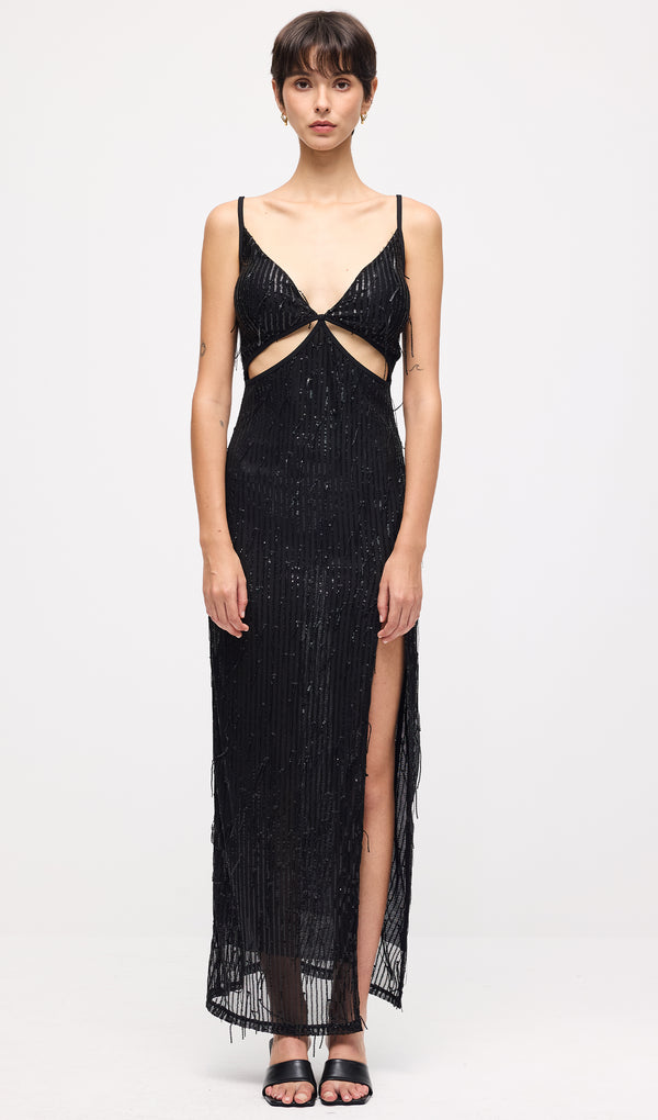 Sequin Cut Out Slit Maxi Dress