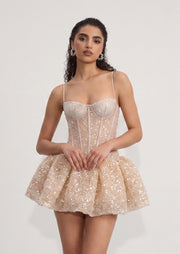 Midikleid in A-Linie mit Blumenmuster und Laternenärmeln