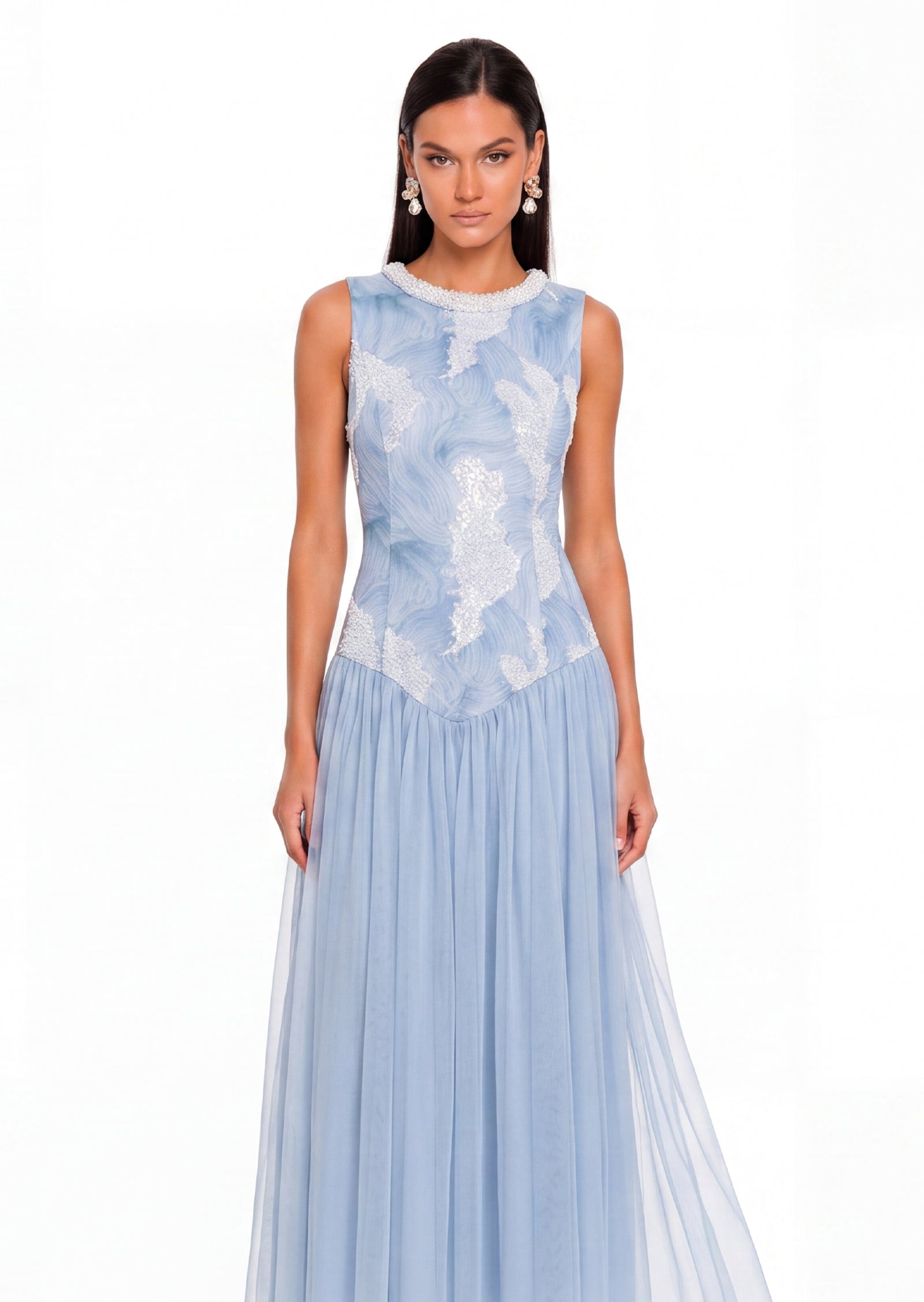 Midikleid in A-Linie mit Blumenmuster und Laternenärmeln