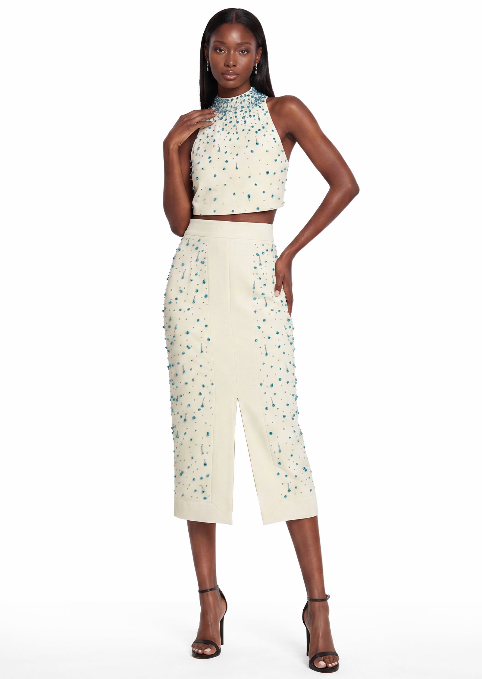 Embellished Midi Two Piece Dress In White