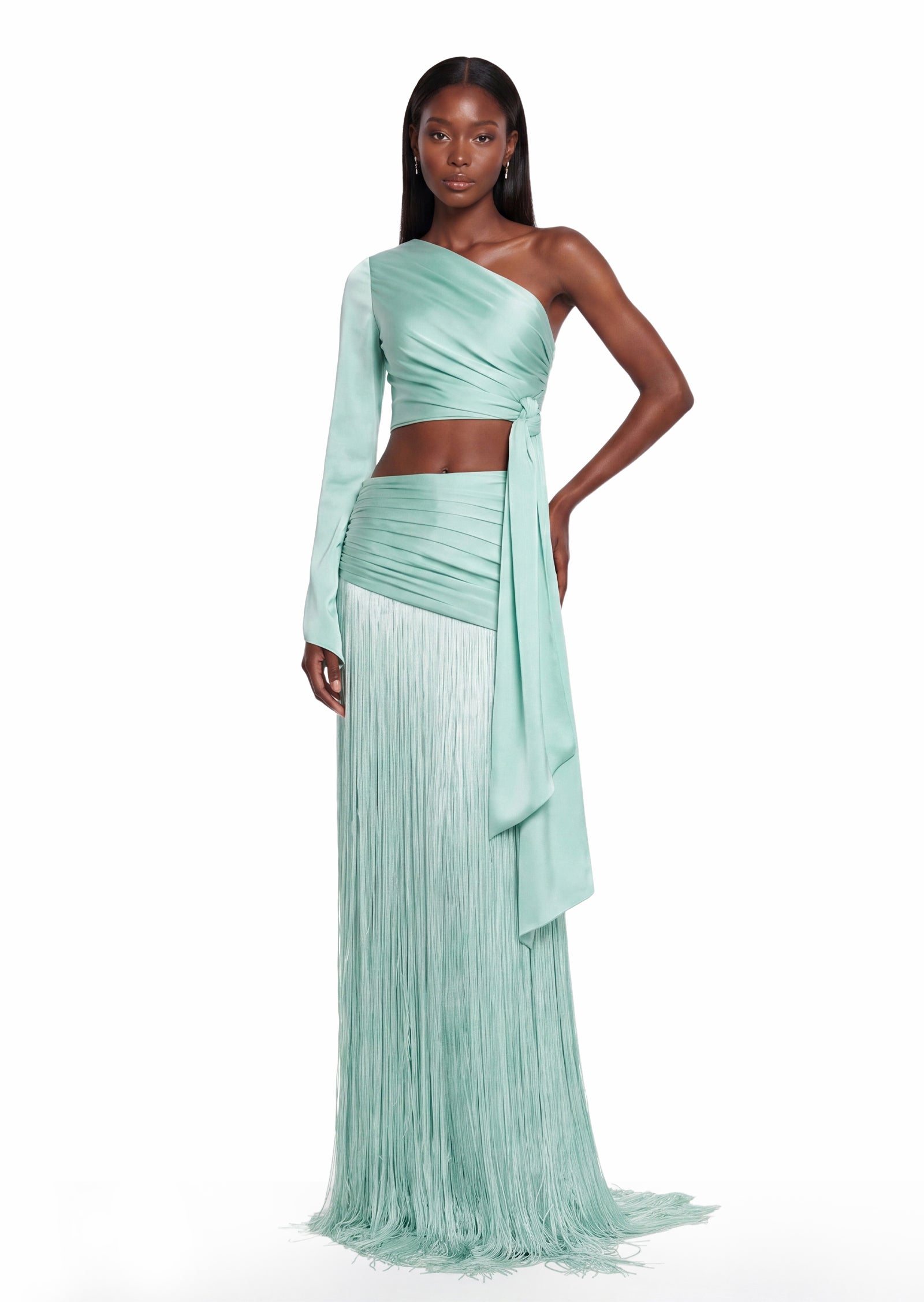 Zachary Asymmetric One Shoulder Two-Piece Satin Set