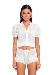 Yaritza Knitted Openwork Cropped Top & Mini Shorts Set