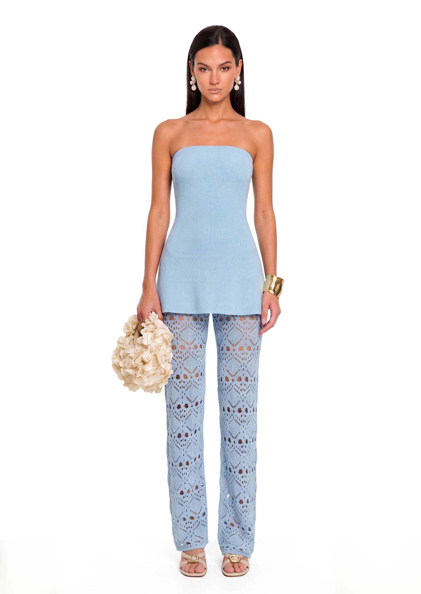 Bandage Knit Top & Crochet Knit Pants In Blue (Final Sale)