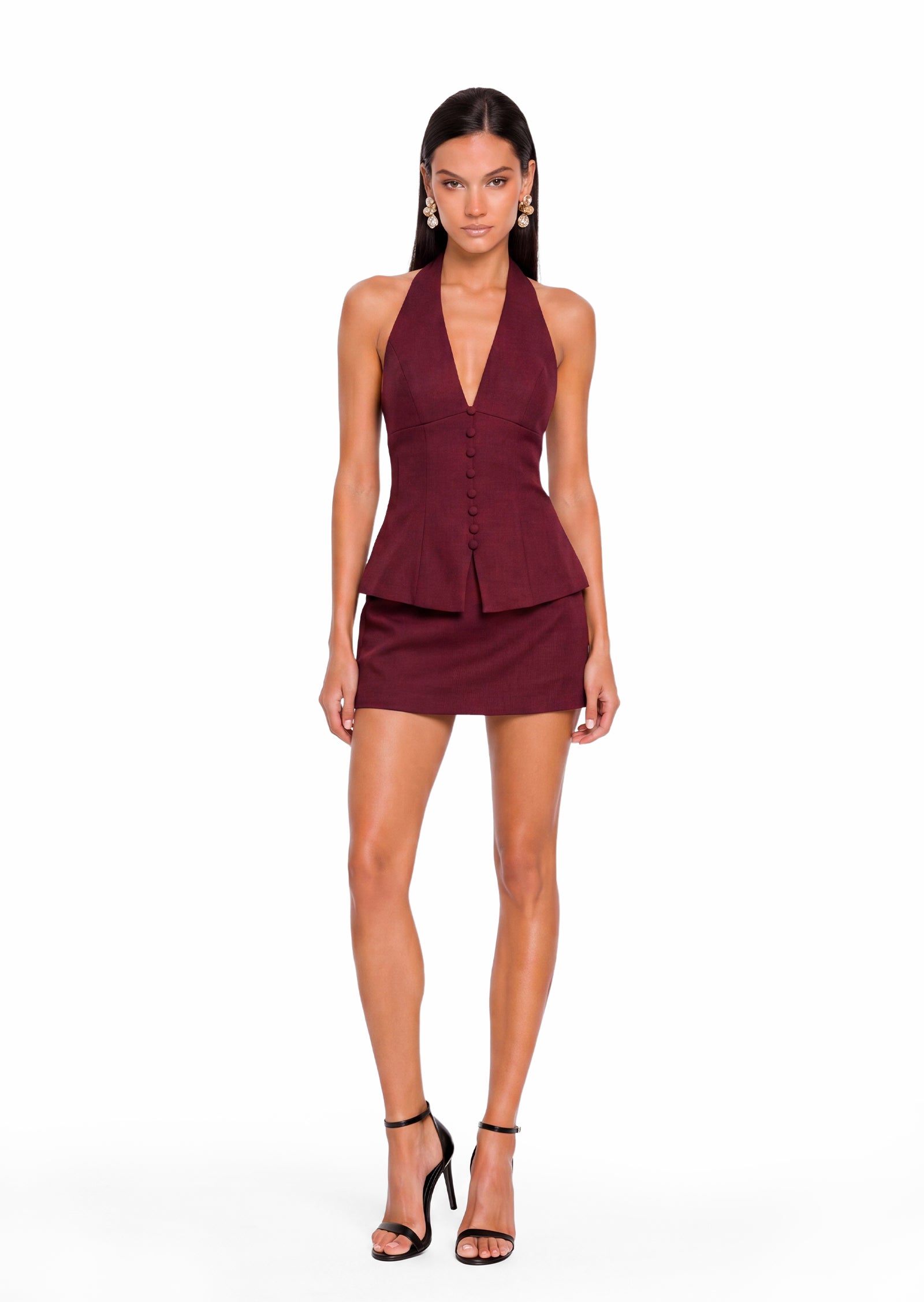 Obelia Two Piece Halter Vest Skort Set In Claret