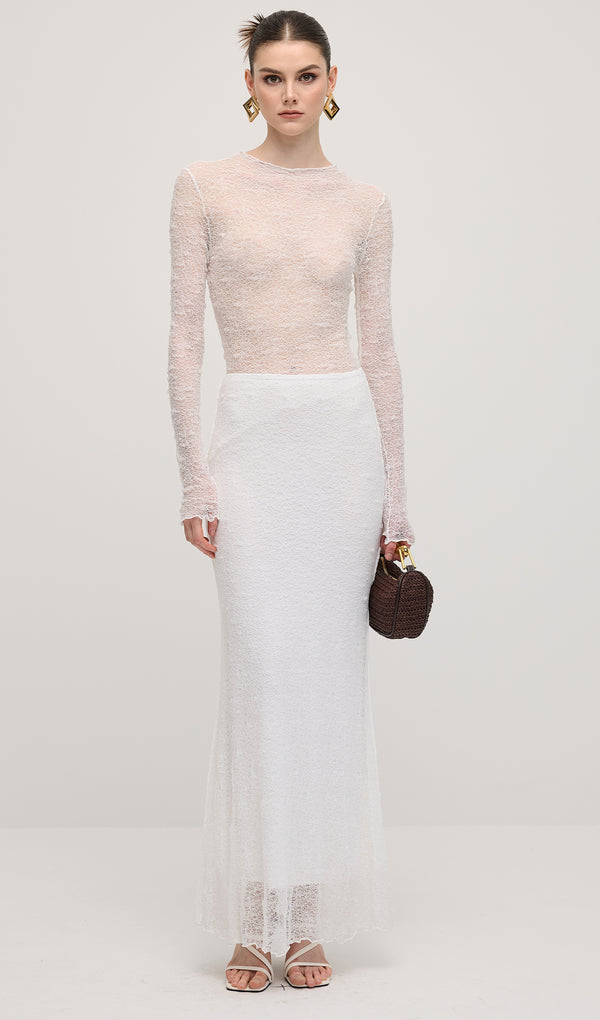 Sheer Lace Top & Maxi Skirt Sets In Ivory