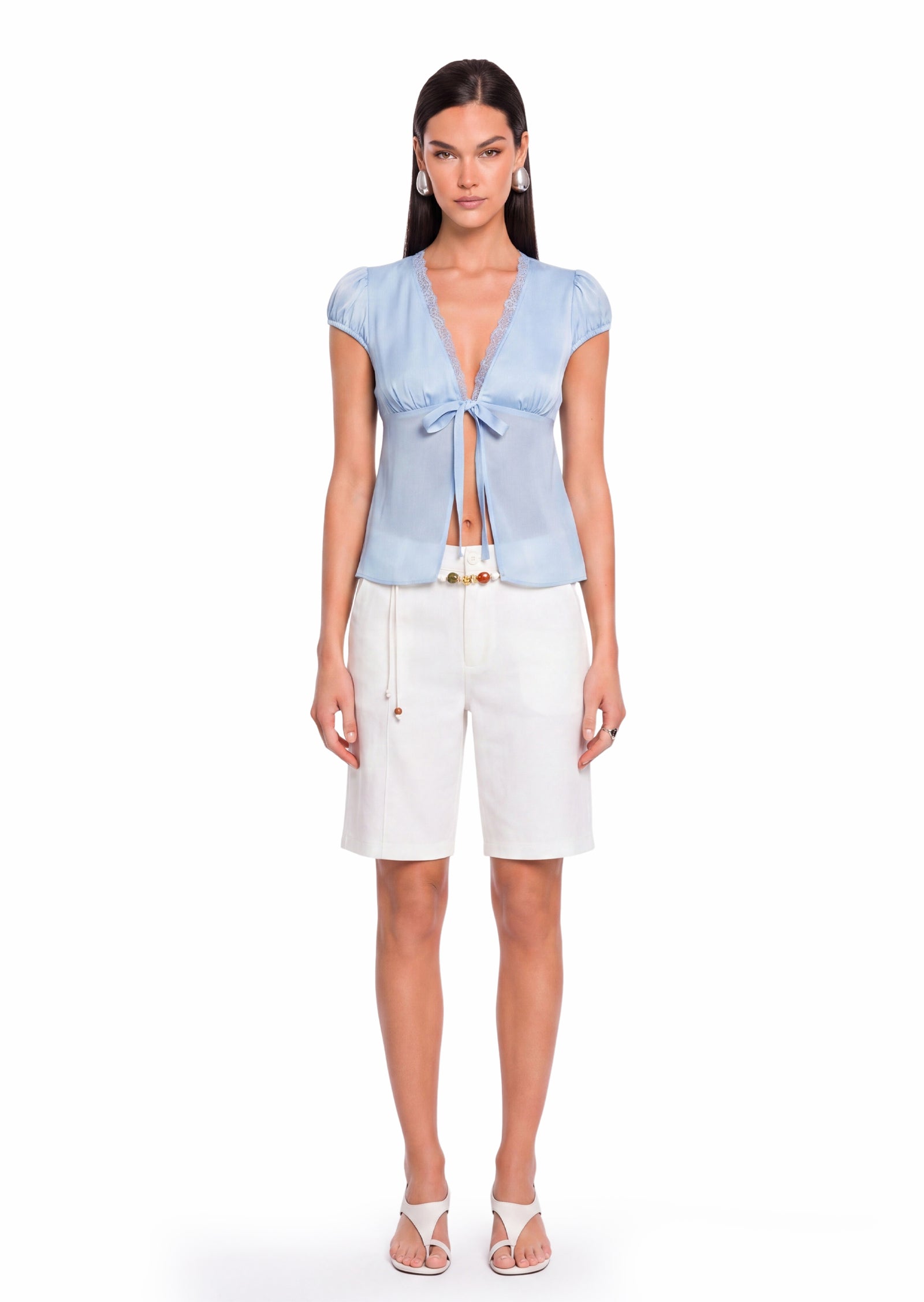 Satin Top With Ties In Baby Blue