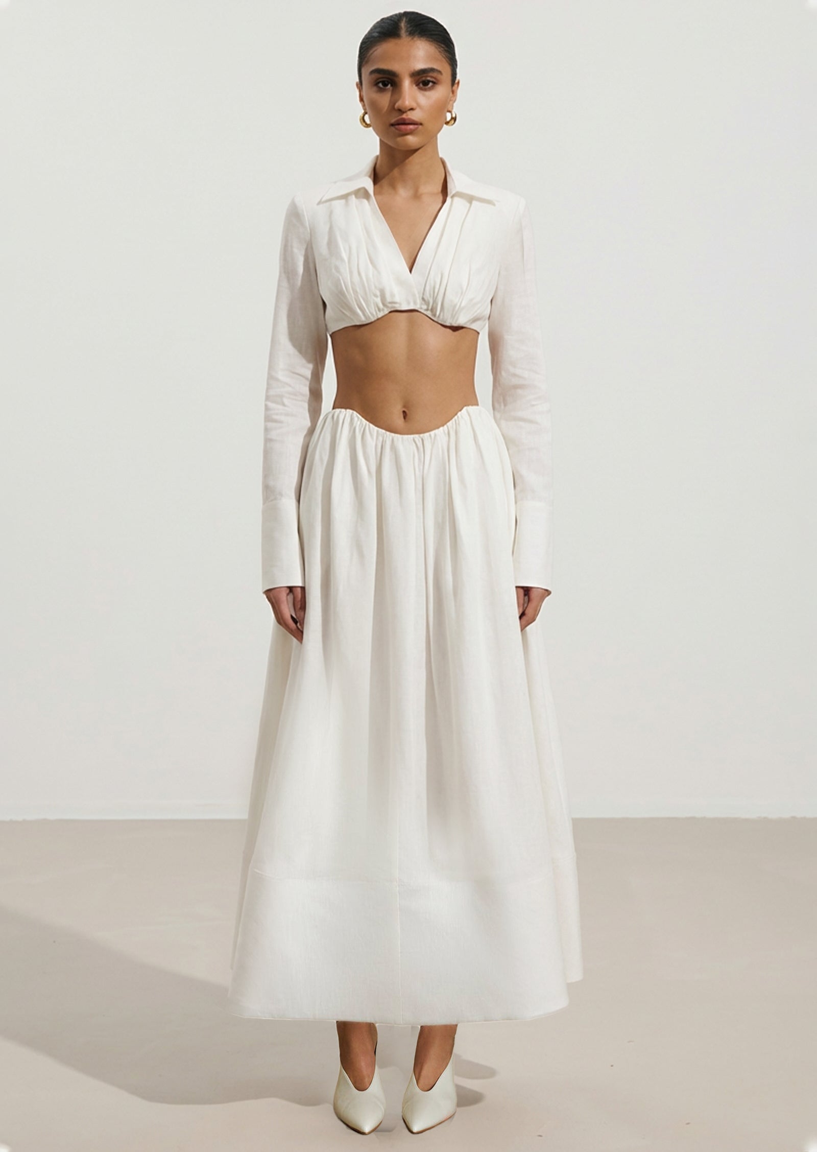 Shirt Bra Top & Gathered Maxi Skir Set