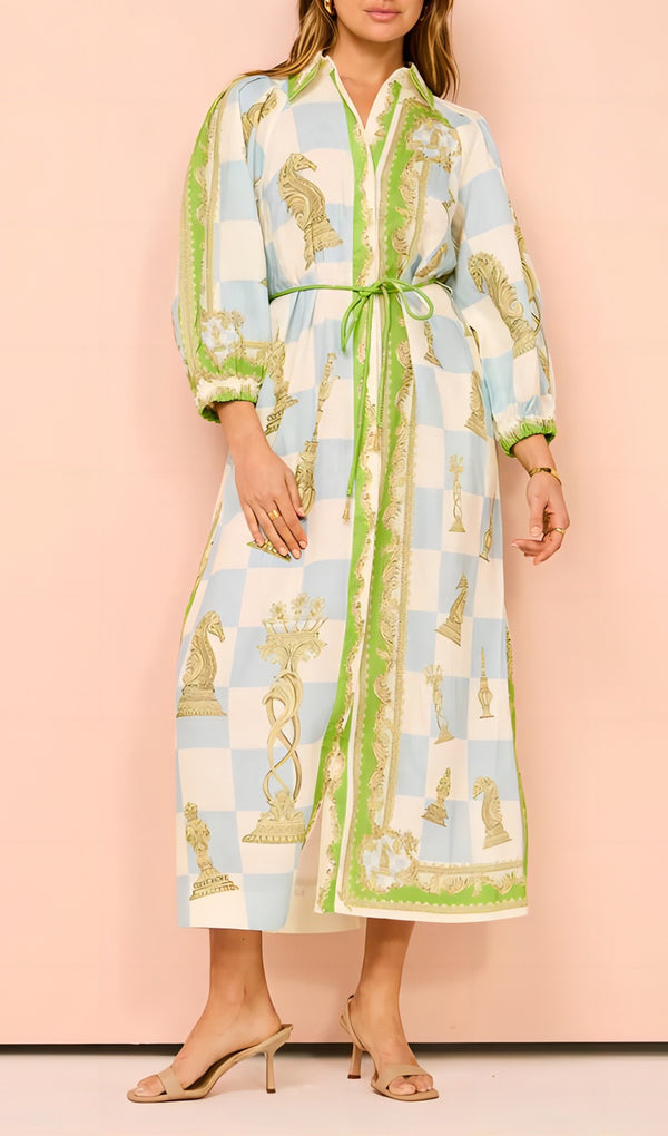 Flip collar printed shirt dress brings a world of colors to your summer look. This fitted mid length dress features a hanging waist, 3/4 sleeves, and a waistband. Full of vitality, very suitable for special occasions in life.