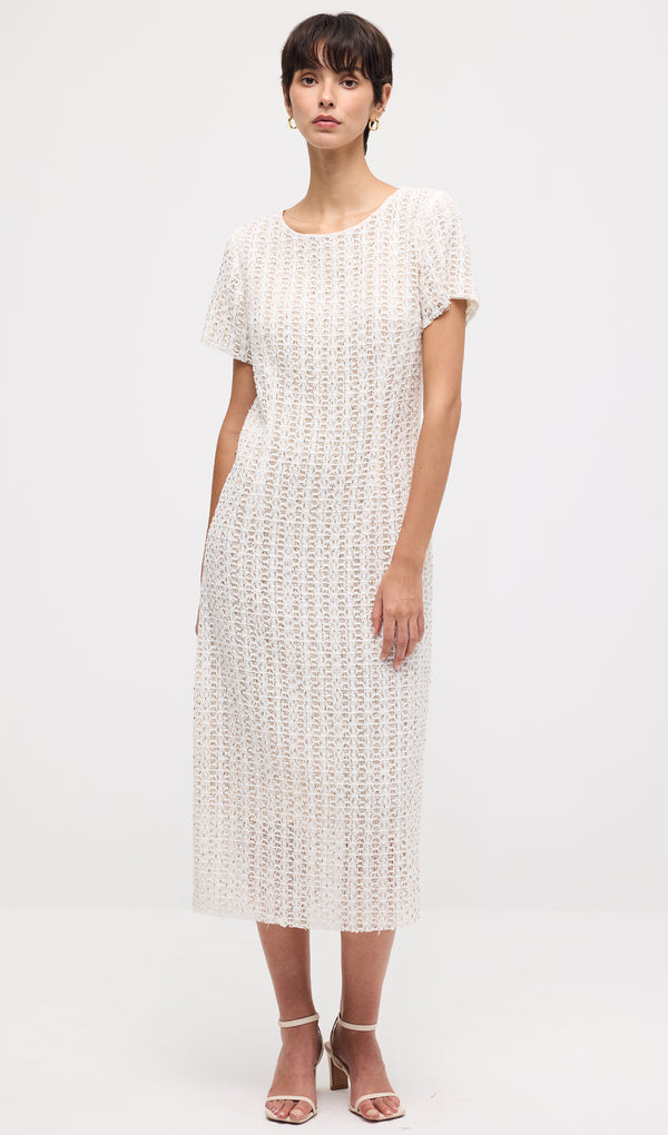 Short Sleeve Crochet Midi Dress