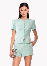 Short Sleeve Satin Top & Mini Short Set In Mint