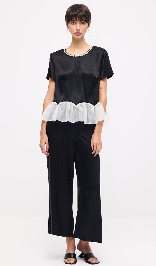 Short Sleeve Top & Maxi Pants Set In Black