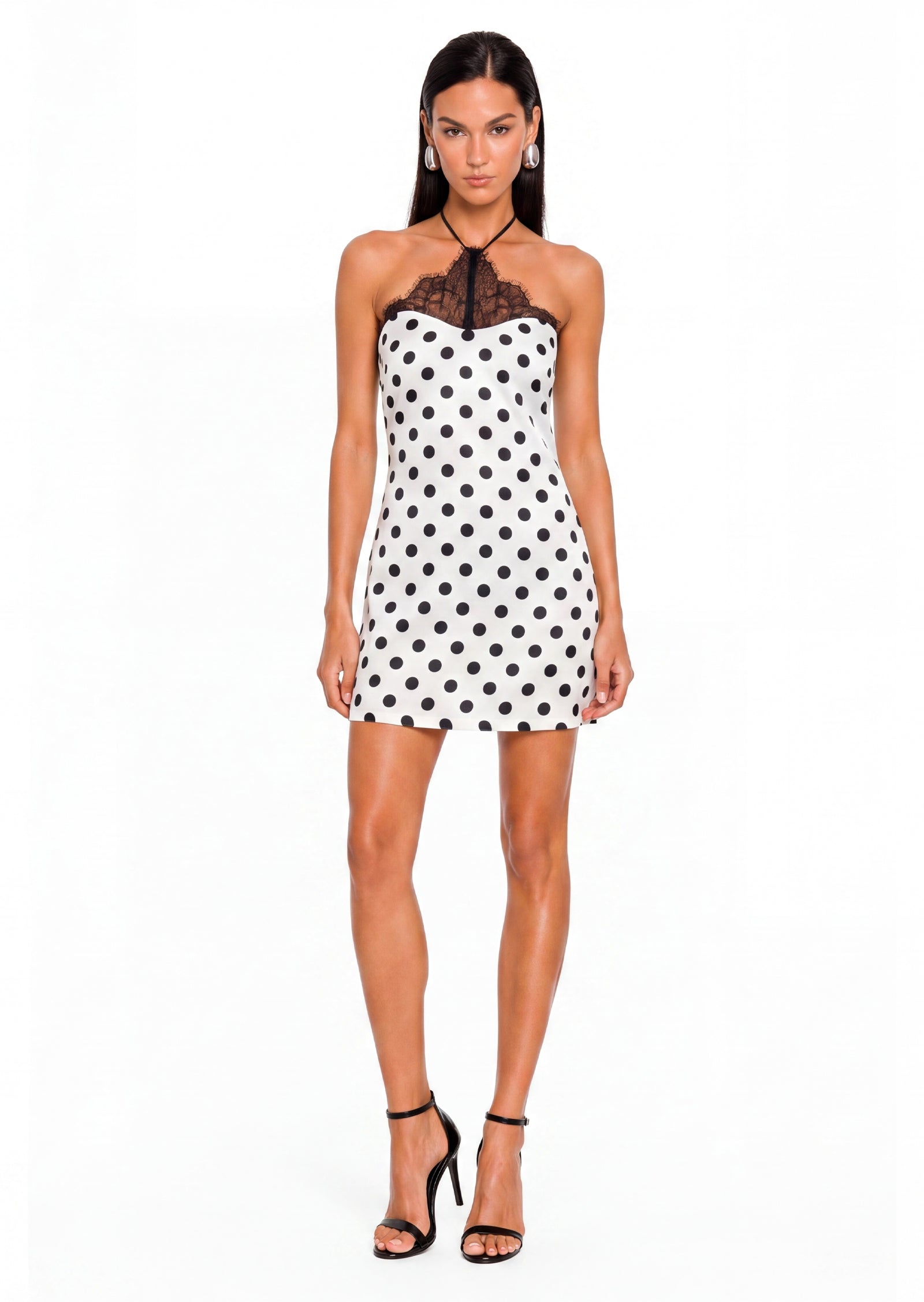 Qasim Polka Dot Halter Slip Mini Dress