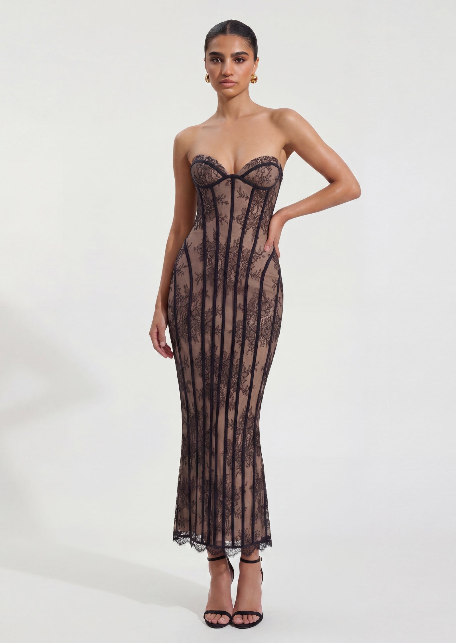 Sian Maxi Dress In Black Floral Lace