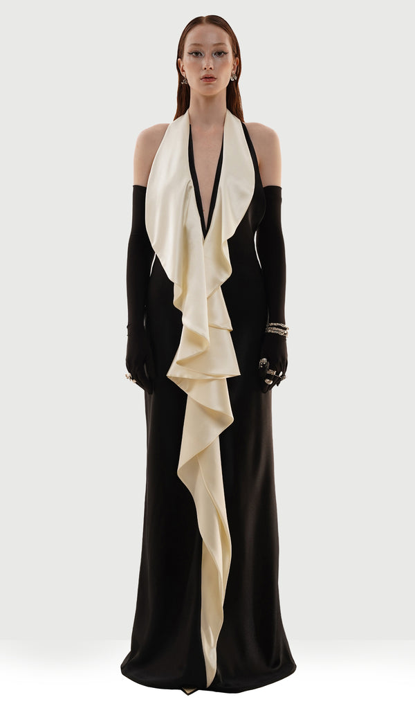 Silk Ruffle Backless Gown