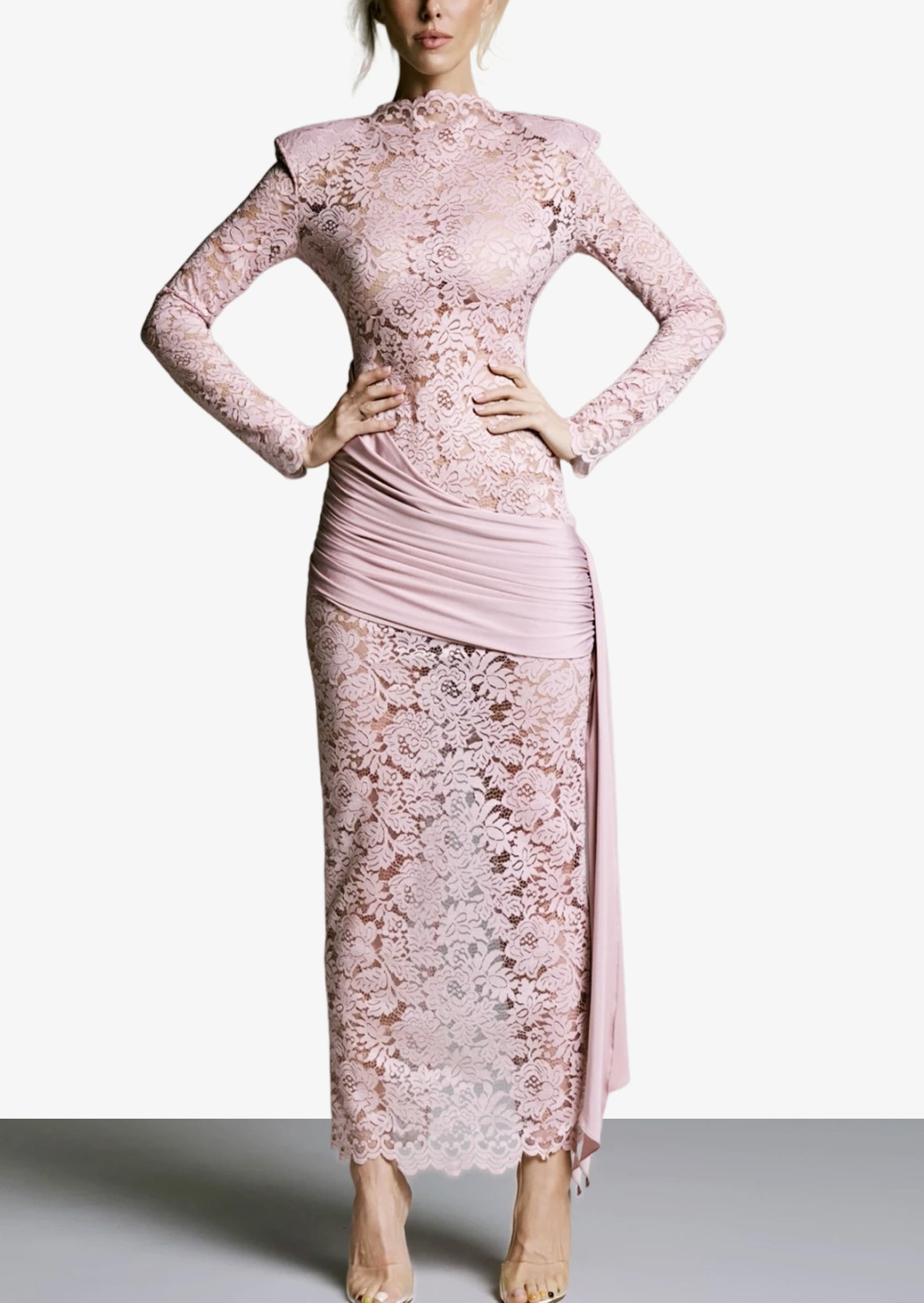 Midikleid in A-Linie mit Blumenmuster und Laternenärmeln