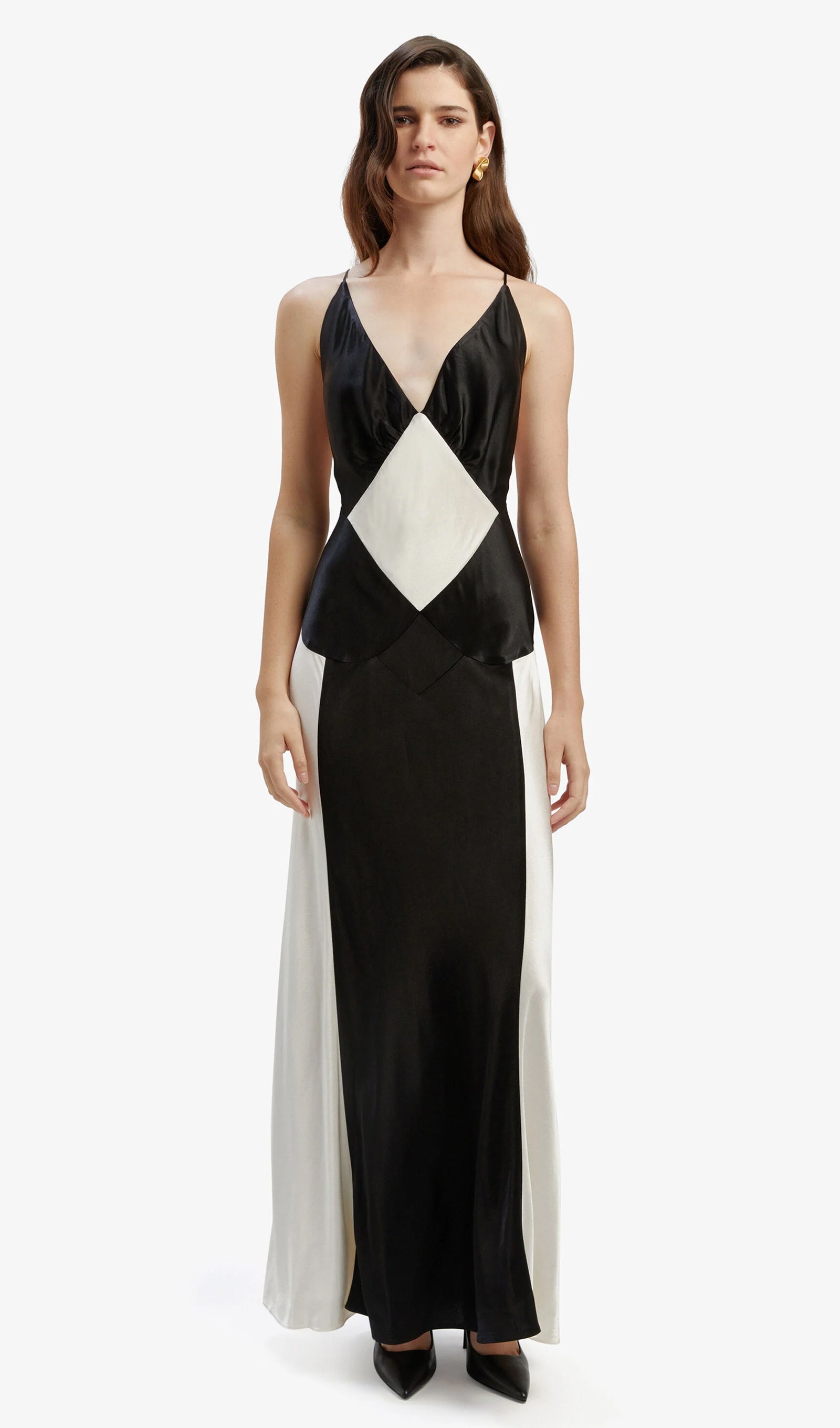Modal Contrast-Trim Maxi Dress in Ivory