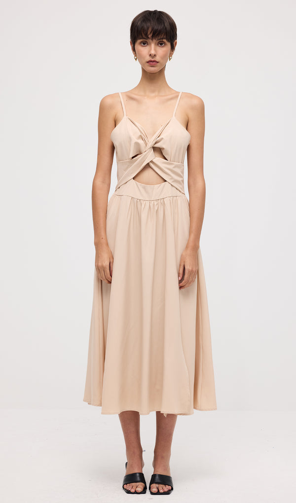 Sleeveless Cut Out Midi Dress In Khaki